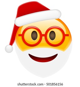 Santa Smile in Glasses Emoticon for Christmas and New Year. Isolated vector illustration on white background