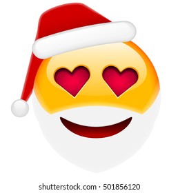 Santa Smile in Love Emoticon for Christmas and New Year. Isolated vector illustration on white background