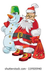santa with snowman - cartoon
