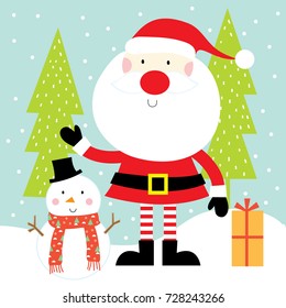 santa and snowman christmaa greeting card design