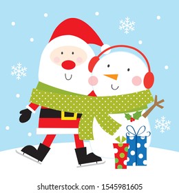 santa and snowman Christmas greeting card design