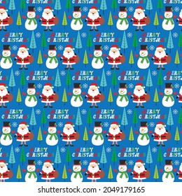 Santa, snowman and christmas tree pattern for christmas card, gift bag or box design