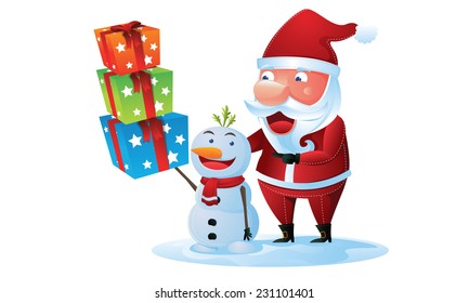 Santa and snowman with gift box