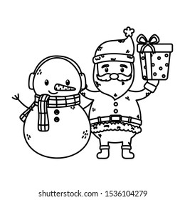 santa and snowman with gift celebration merry christmas vector illustration thick line santa and snowman with gift celebration merry christmas vector illustration thick line