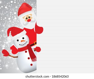 Santa and snowman holding an empty space for text, vector