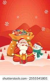 Santa and snowman on Christmas poster