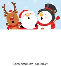 Santa Snowman Reindeer With Blank Paper