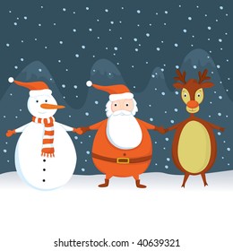 Santa, Snowman and Rudolf