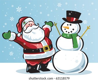 Santa and snowman in snow