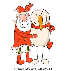 Santa and snowman. Vector Illustration of Christmas theme