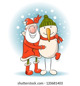 Santa and snowman. Vector Illustration of Christmas theme. 10 eps