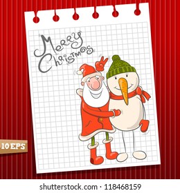 Santa and snowman in a winter cap. Vector Illustration of Christmas theme