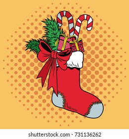 Santa sock with candies Christmas pop art