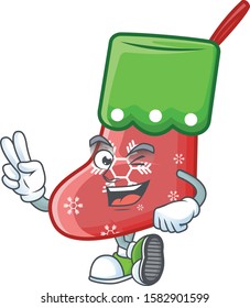 Santa socks Character cartoon style with two fingers