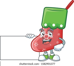 Santa socks cute cartoon character with a board