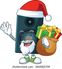 Santa sound system Cartoon drawing design with sacks of gifts. Vector illustration