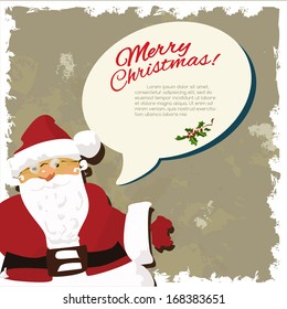 Santa and a speech bubble on a parchment