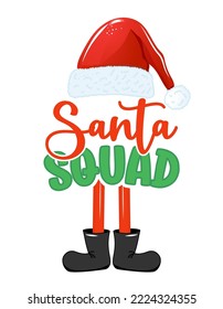 Santa Squad - phrase for Christmas baby, kid clothes or ugly sweaters. Hand drawn lettering for Xmas greetings cards, invitations. Good for t-shirt, mug, gift, printing press. Santa's Little Helper.