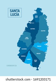 Santa St Lucia island country political map. Vector illustration with isolated provinces, departments and cities.