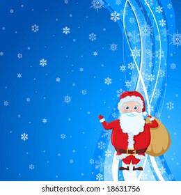 santa are standing with bag full of presents and greeting everybody