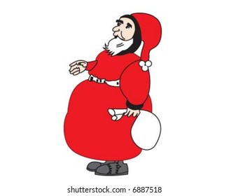 Santa is standing with his bag on hand