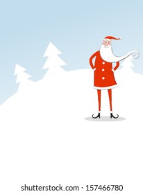 Santa stands on a hill