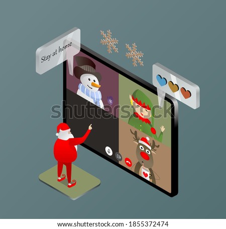 Santa stayed at home and turned on an online video conference on his tablet with his assistants