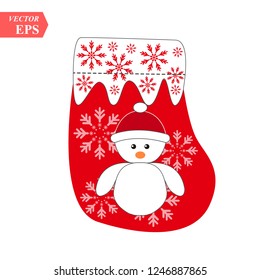 Santa Stocking, Isolated On White Background, Vector Illustration eps10