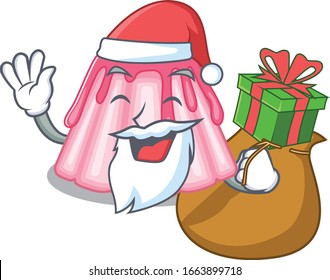 Santa strawberry jelly Cartoon character design having box of gifts