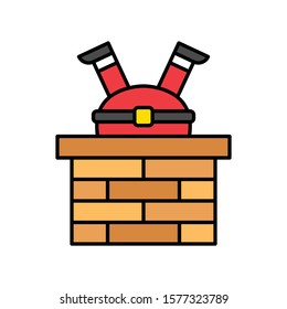 santa stuck in brick related to christmas vector in filled design