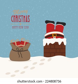 Santa Stuck In Chimney Gift Bag Snow Background