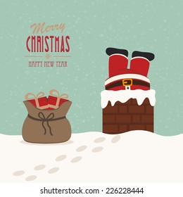 santa stuck in chimney gift bag snow background