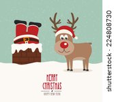 santa stuck in chimney vintage reindeer smile snow background