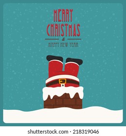 Santa Stuck In Chimney Vintage Snow Background