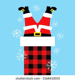 Santa Stuck in Chimney.Christmas vector illustration.