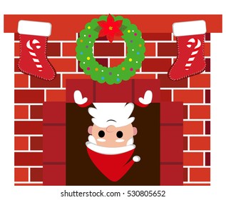 Santa stuck in the christmas chimney, vector.