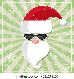 Santa in sunglasses. Christmas card in grunge style. EPS 10 vector illustration.