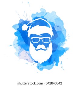 santa sunglasses claus cool vector hipster santa claus makeup silhouette with cool beard and glasses on watercolor blot santa sunglasses claus cool makeup classic vacation face winter people party mak