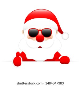 Santa Sunglasses Holding Horizontal Banner One Thumb Up