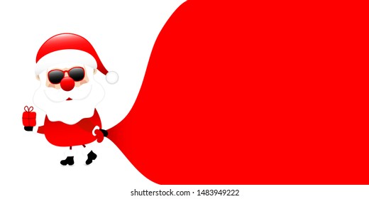 Santa Sunglasses Pulling Gift Bag Forwards White Background