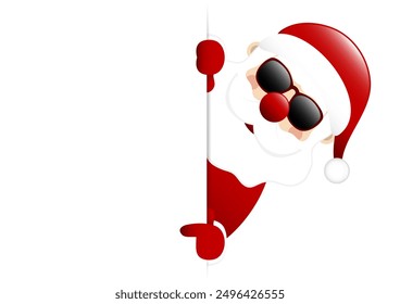 Santa Sunglasses Right Points Finger At Vertical Banner Dark Red