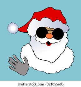 Santa with sunglasses  waving 