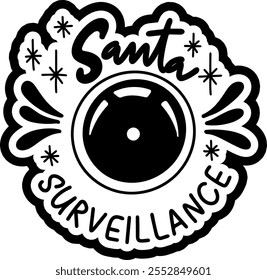 santa surveillance camera bauble merry christmas black vector graphic design and cut file