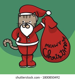 Santa Tabby Cat, Merry Christmas cartoon vector illustration