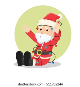 santa tangled in christmas lights