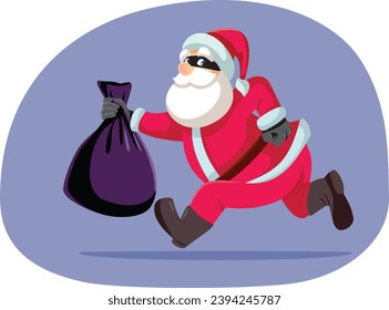 
Santa Thief Holding a Bag of Stolen Gifts Vector Cartoon
Robber Santa committing crime during the holidays 
