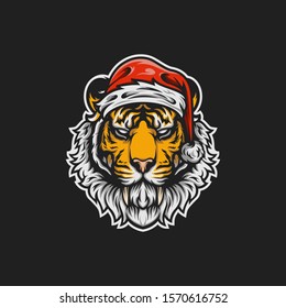 santa tiger mascot vector illustration