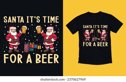 santa its time for a beer typography t shirt design vector s vg file free, December, Christmas , santa clause, snow man, bundle