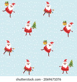 Santa toy pattern, Christmas tree and other holiday details. Childish hand-drawn scandinavian style. 