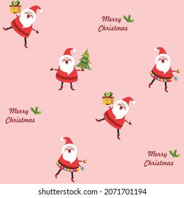 Santa toy pattern, Christmas tree and other holiday details. Childish hand-drawn scandinavian style. 